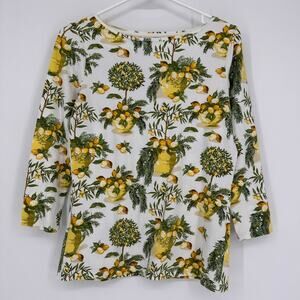 Talbots Shirt Womens XS Lemons Fruitcore Summer Preppy Cottagecore Vacation Tee